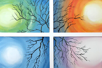 set of four watercolor backgrounds with wood