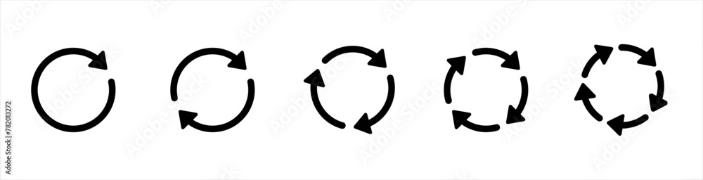 Poster circle arrow icon set in line style. rotate arrow symbol. round reload, repeat sign vector illustrat