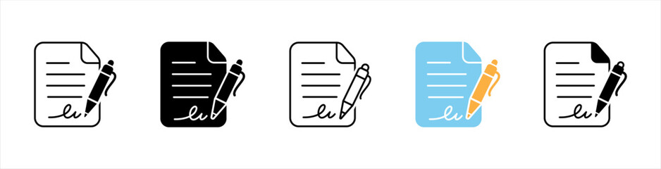 Pen signing a contract with signature icon set in line style. business management symbol. Pen, Signature, Paper signs, vector illustration