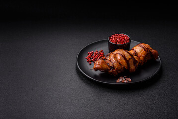 Delicious kebab of chicken or pork meat with salt, spices and herbs