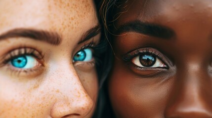 A captivating close-up of two women showcasing the beauty of diverse human eye colors.