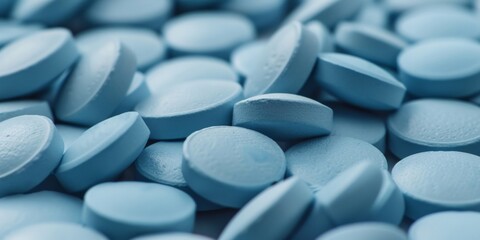 Fototapeta na wymiar Macro shot of blue pills in a close-up view, pharmaceutical drugs concept.