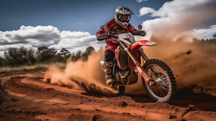 Naklejka premium Off road motor bike rider performing on a track