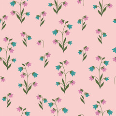 Simple seamless pattern with bell flowers. Vector graphics.