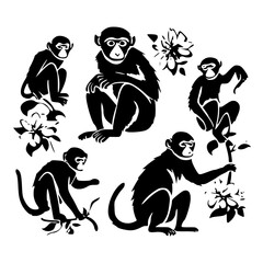 Fototapeta premium Monkey SVG, Monkey Cricut, Gorilla Svg, Monkey Clip Art, Monkey Png, Monkey Clipart, Gorilla Svg Bundle, Monkey Cut File, Monkey Silhouette, Safari Animals, Woodland Silhouette, African Animals, Line 