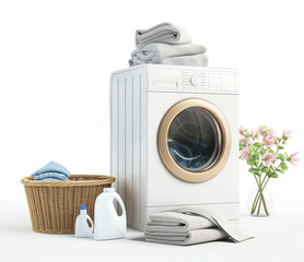 Spring Cleaning Concept Illustration. Washing Mashine In Laundry Room. Ai Generative