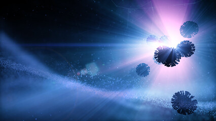 Corona viruses covid-19 on modern science illustration blue dark blue pink background. - 782014875