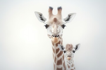Obraz premium Mother and baby giraffe isolated on white background