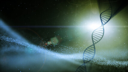 Futuristic shining dna cell on dark background with bright light illustration background.  - 782015009