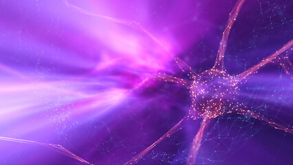 Pink violet colored neuron cell in the brain on glowing pink violet colored illustration background. - 782015226