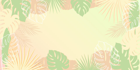 Fototapeta premium Summer banner with tropical leaves. Tropical background. Vector illustration in pastel colors