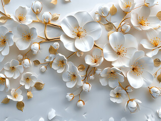 white and gold flowers on the white