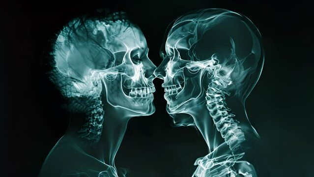 X-ray vision concept art depicting a couple kissing