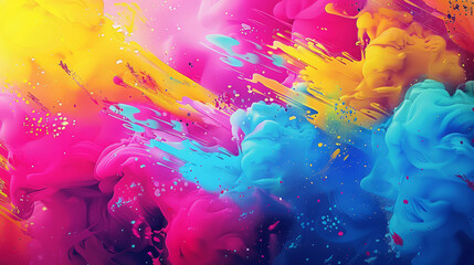 A colorful explosion of paint with a rainbow of colors. colors are vibrant, creating a sense of energy, excitement. is abstract and artistic. vibrant colors and engaging patterns that spark creativity - obrazy, fototapety, plakaty