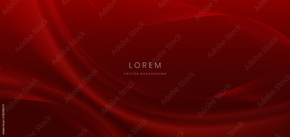 Aufkleber abstract curved red lines shape on red background with lighting effect and copy space for text. luxu