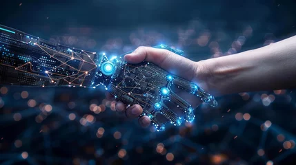 Foto op Plexiglas Businessperson shaking hand with digital partner over futuristic background. Artificial intelligence © Wanlop