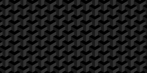 Vector minimal Black cube geometric seamless background. Seamless blockchain technology pattern. Vector illustration pattern with blocks. Abstract geometric design print of cubes pattern.