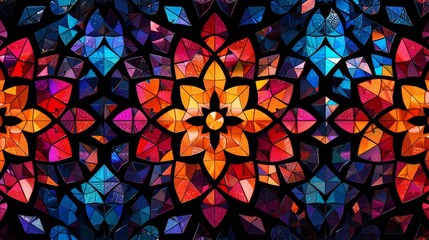 Mosaic Patterns: A vector design of a mosaic pattern featuring interlocking shapes and bright