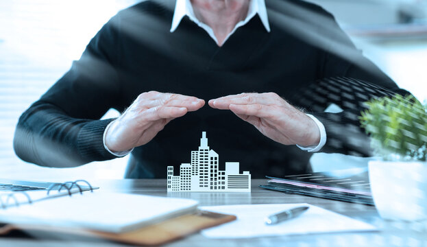 Concept of business insurance; light effect