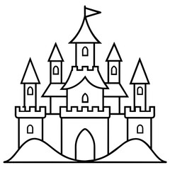 Fototapeta premium fairy tale castle colouring book white background -Vector illustration