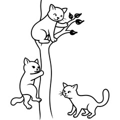 set of funny cats colouring page white background -Vector illustration