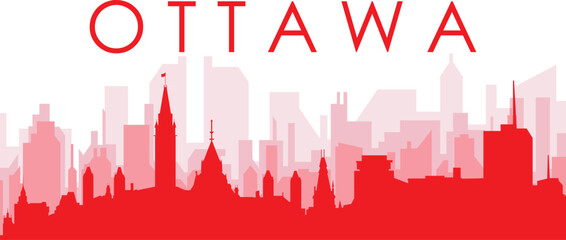 Fototapeta premium Red panoramic city skyline poster with reddish misty transparent background buildings of OTTAWA, CANADA
