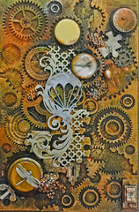 Vintage steampunk background with balloon