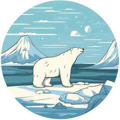Polar bear arctic ice landscape. Vector illustration