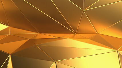 Abstract golden facets highlighted by light on black background. Abstract overlay background. Can be used as a texture or background for design projects, scenes, etc.