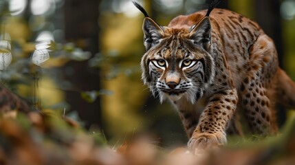 Naklejka na ściany i meble Feline Predator s Watchful Gaze Reveals Adaptability of Forest Hunters