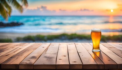 Fresh beer at the beach with copy space