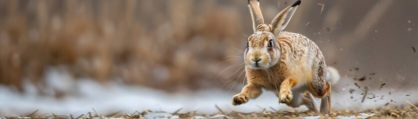 Speeding Arctic Hare Sprinting Across Snowy Tundra to Evade Predators with Impressive Agility and Swiftness