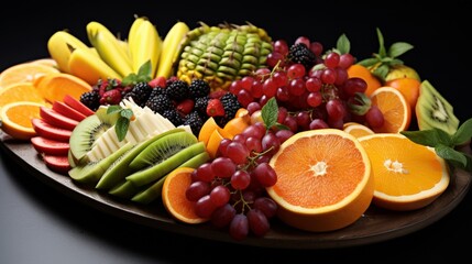 Naklejka na ściany i meble Fresh fruit platter featuring exotic fruits