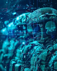 Fototapeta premium The intersection of machine learning algorithms and defense systems, depicting the evolution of technological warfare