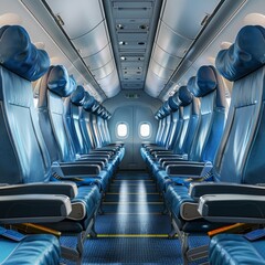 Aircraft Saloon, Comfortable Passenger Seats, Airplane Chairs, Air Board, Generative AI Illustration
