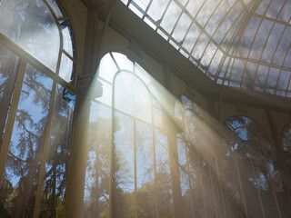 Sun Shines Through Windows of Palacio De Cristal Madrid