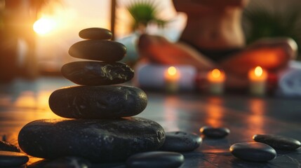 Obraz na płótnie Canvas person enjoys a hot stone massage, with warm stones strategically placed along their spine