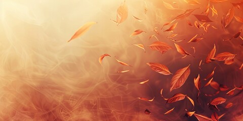 Fototapeta premium Minimalist abstract autumn leaves background with foggy wind. 3D rendering. AI Image