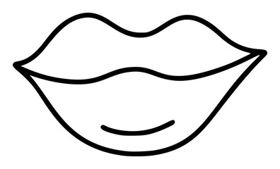 Hand drawn lips icon in simple doodle style. Woman mouth with lines. Monochrome design