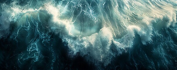 Bird's-eye view of turbulent ocean waters, ideal for conveying the power and intensity of nature. - obrazy, fototapety, plakaty