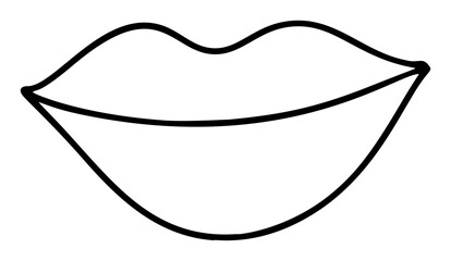 Hand drawn lips icon in simple doodle style. Woman mouth with lines. Monochrome design - 782027046