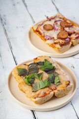 homemade delicious basil and cheese vegetarian pizza 