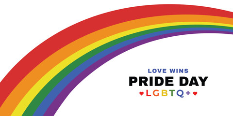 Pride, month, love is love, love wins, lgbtq, rainbow, color, flag, strips, wishing, greeting, social media banner design vector illustration - obrazy, fototapety, plakaty