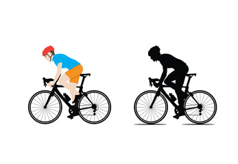 Cycling, black silhouette vector, white background.