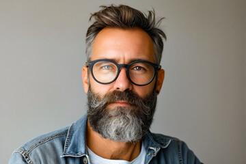 A man with glasses and a beard. - obrazy, fototapety, plakaty