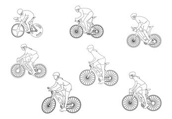 Set of healthy cycling line drawings vector Simple line vector