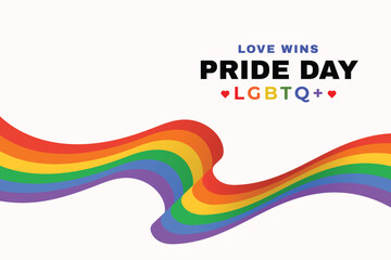 love, wins, pride, day, lgbtq, rainbow, color, flag, waves, wishing, greeting, social, media, banner, design, vector, illustration,