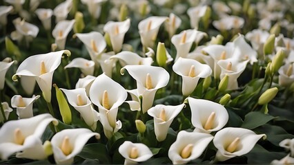 Ethereal Elegance: A Meadow of White Calla Lily Flowers, Delicately Arrayed