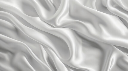 White smooth satin or silk texture background. White fabric abstract texture. Luxury satin cloth. Silky and wavy folds of silk texture. Rippled satin cloth. Premium silk fabric texture