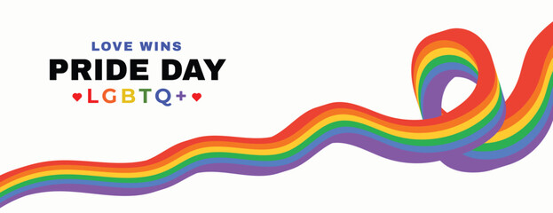 love wins pride day lgbtq rainbow, color, flag, waves, wishing, greeting, social media banner design vector illustration